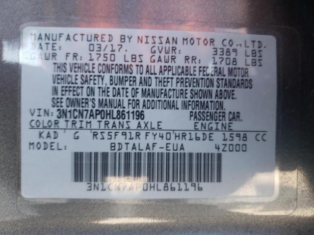 Photo 10 from auction – 2017 NISSAN VERSA S with VIN 3N1CN7AP0HL861196