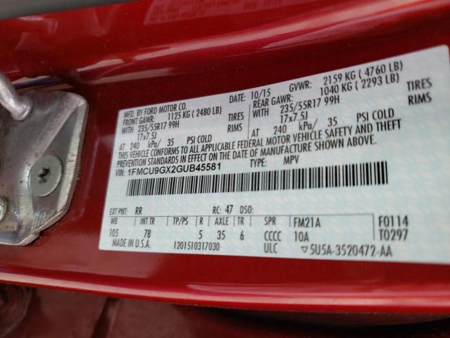 Photo 10 from auction – 2016 FORD ESCAPE SE with VIN 1FMCU9GX2GUB45581