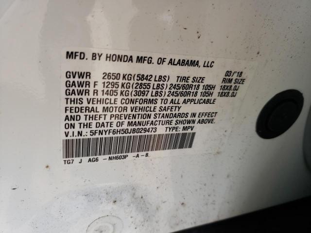Photo 10 from auction – 2018 HONDA PILOT EXL with VIN 5FNYF6H50JB029473