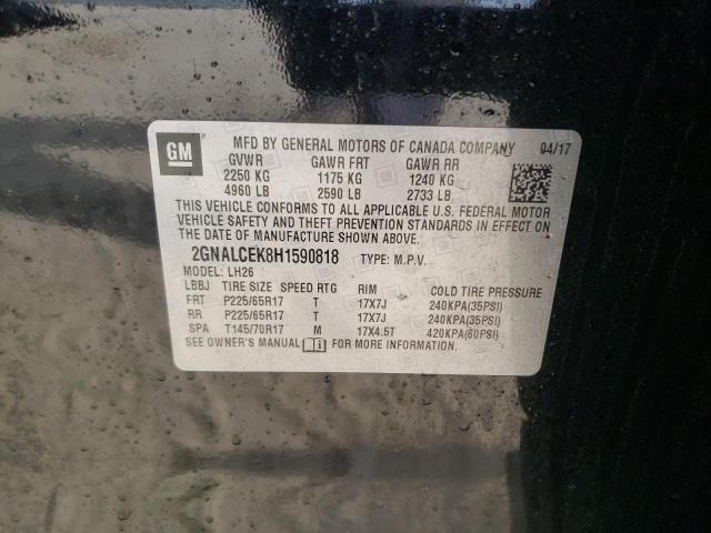 Photo 10 from auction – 2017 CHEVROLET EQUINOX LT with VIN 2GNALCEK8H1590818