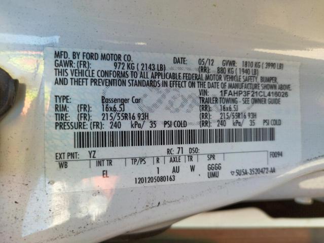 Photo 10 from auction – 2012 FORD FOCUS SE with VIN 1FAHP3F21CL416026