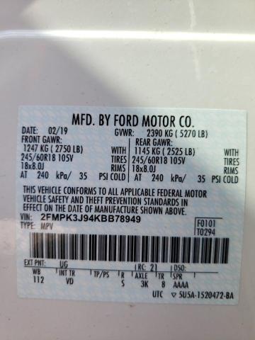 Photo 10 from auction – 2019 FORD EDGE SEL with VIN 2FMPK3J94KBB78949