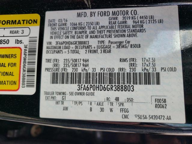Photo 10 from auction – 2016 FORD FUSION SE with VIN 3FA6P0HD6GR388803