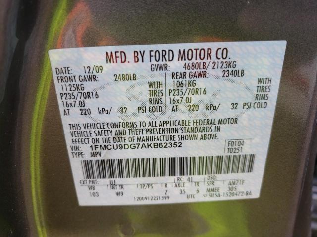 صورة رقم 10 من المزاد - 2010 FORD ESCAPE XLT مع VIN 1FMCU9DG7AKB62352