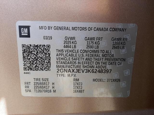 Photo 10 from auction – 2019 CHEVROLET EQUINOX LT with VIN 2GNAXJEV3K6248397