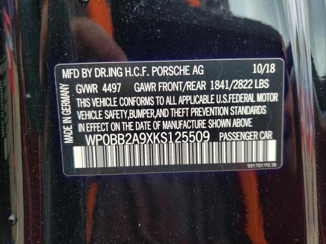 Photo 10 from auction – 2019 PORSCHE 911 TARGA with VIN WP0BB2A9XKS125509