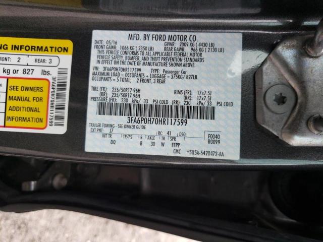 Photo 10 from auction – 2017 FORD FUSION SE with VIN 3FA6P0H70HR117599