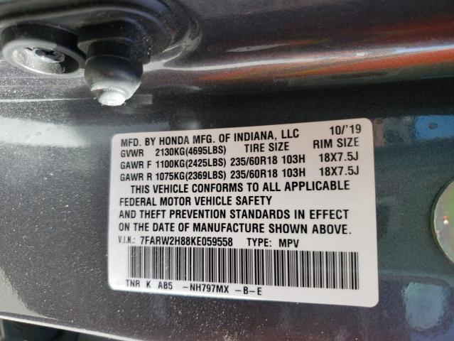 Photo 10 from auction – 2019 HONDA CR-V EXL with VIN 7FARW2H88KE059558