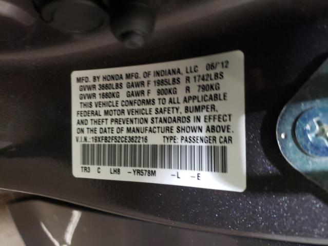 Photo 10 from auction – 2012 HONDA CIVIC LX with VIN 19XFB2F52CE362216