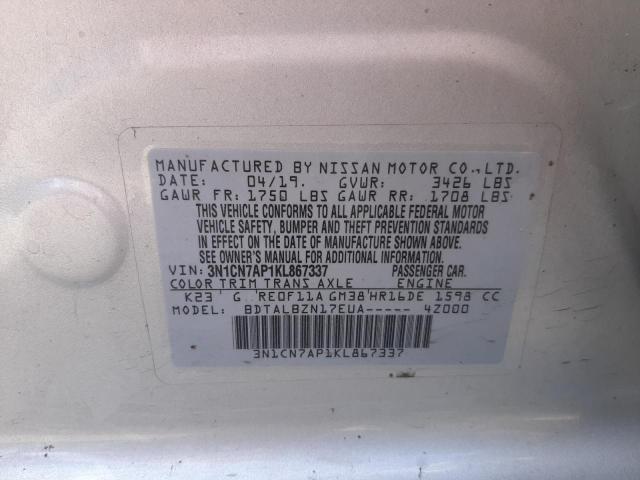 Photo 10 from auction – 2019 NISSAN VERSA S with VIN 3N1CN7AP1KL867337