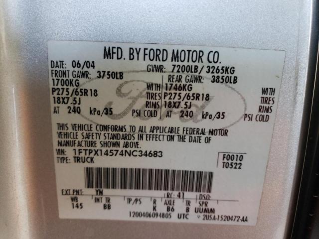 Photo 10 from auction – 2004 FORD F150 with VIN 1FTPX14574NC34683