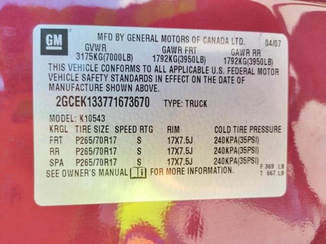Photo 10 from auction – 2007 CHEVROLET SILVERADO with VIN 2GCEK133771673670