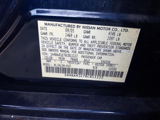 Zdjęcie 10 z aukcji – 2006 NISSAN MAXIMA SE z VIN 1N4BA41E76C811122