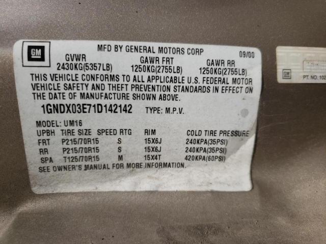 Photo 10 from auction – 2001 CHEVROLET VENTURE with VIN 1GNDX03E71D142142