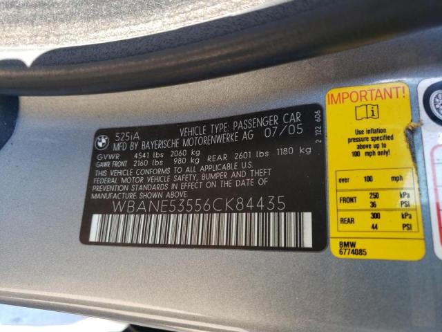 Photo 10 from auction – 2006 BMW 525 I with VIN WBANE53556CK84435