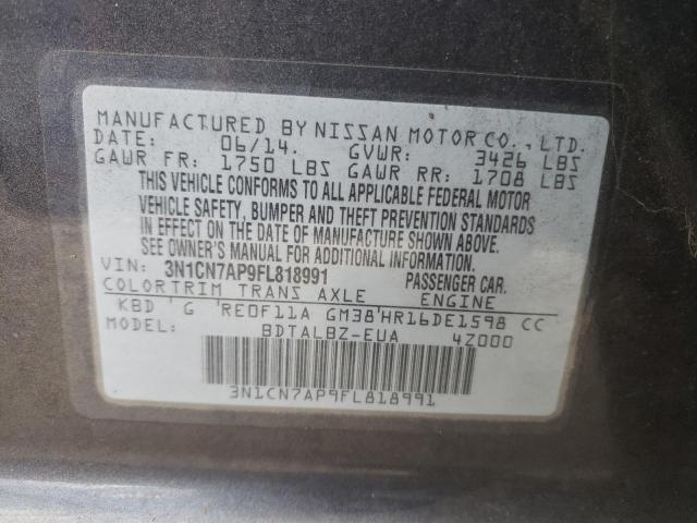 Photo 10 from auction – 2015 NISSAN VERSA S with VIN 3N1CN7AP9FL818991