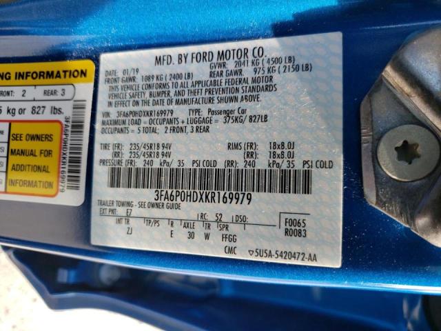 Photo 10 from auction – 2019 FORD FUSION SE with VIN 3FA6P0HDXKR169979