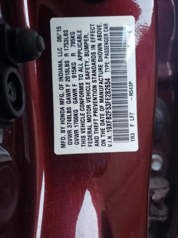 Photo 10 from auction – 2015 HONDA CIVIC LX with VIN 19XFB2F53FE282654