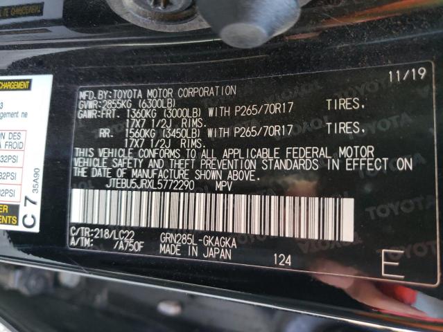 Photo 10 from auction – 2020 TOYOTA 4RUNNER SR with VIN JTEBU5JRXL5772290