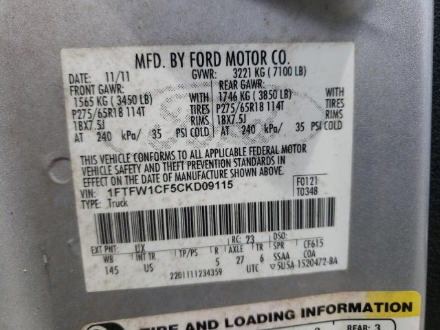 Photo 10 from auction – 2012 FORD F150 SUPER with VIN 1FTFW1CF5CKD09115