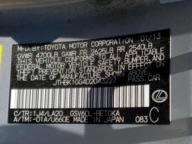 Photo 10 from auction – 2013 LEXUS ES 350 with VIN JTHBK1GG4D2043227
