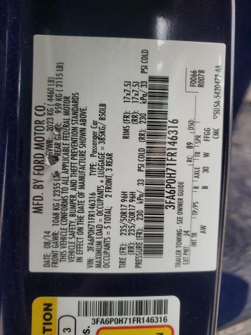 Photo 10 from auction – 2015 FORD FUSION SE with VIN 3FA6P0H71FR146316