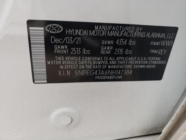 Photo 10 from auction – 2022 HYUNDAI SONATA SE with VIN 5NPEG4JA6NH147384