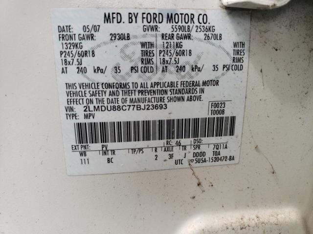 Photo 10 from auction – 2007 LINCOLN MKX with VIN 2LMDU88C77BJ23693