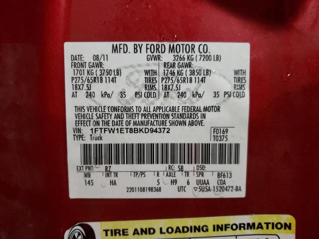 Photo 10 from auction – 2011 FORD F150 SUPER with VIN 1FTFW1ET8BKD94372