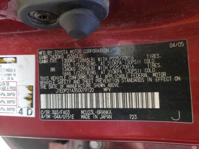 Photo 10 from auction – 2005 TOYOTA HIGHLANDER with VIN JTEDP21A350079120