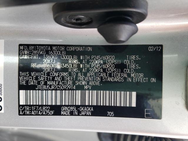 Photo 10 from auction – 2012 TOYOTA 4RUNNER SR with VIN JTEBU5JR7C5092914
