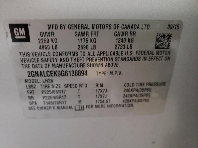 Photo 10 from auction – 2016 CHEVROLET EQUINOX LT with VIN 2GNALCEK9G6138894