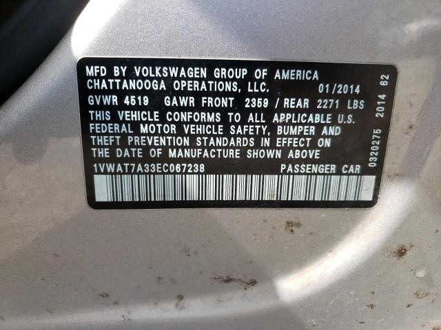 Photo 10 from auction – 2014 VOLKSWAGEN PASSAT S with VIN 1VWAT7A33EC067238