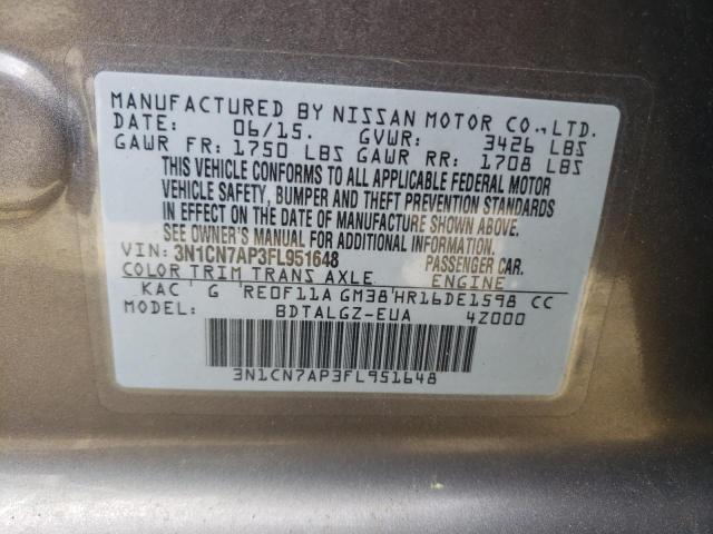 Photo 10 from auction – 2015 NISSAN VERSA S with VIN 3N1CN7AP3FL951648