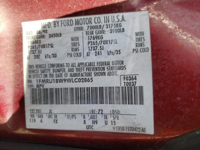 Photo 10 from auction – 1998 FORD EXPEDITION with VIN 1FMRU18W9WLC02865