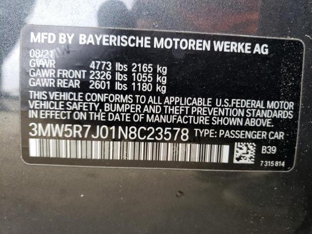 Photo 10 from auction – 2022 BMW 330XI with VIN 3MW5R7J01N8C23578