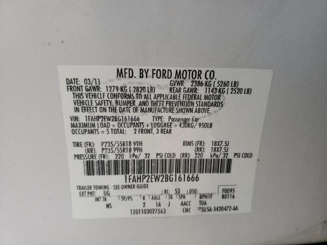 Photo 10 from auction – 2011 FORD TAURUS SEL with VIN 1FAHP2EW2BG161666
