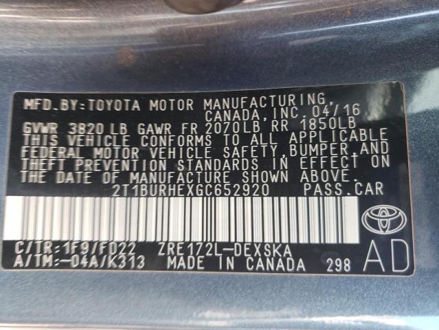 صورة رقم 10 من المزاد - 2016 TOYOTA COROLLA L مع VIN 2T1BURHEXGC652920