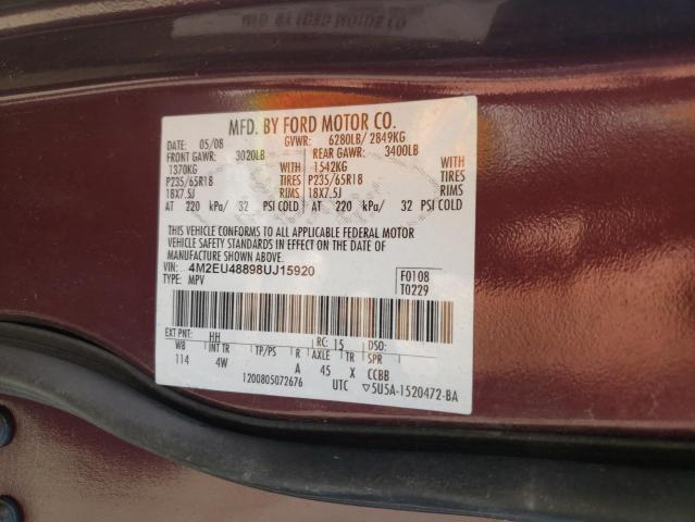 Photo 10 from auction – 2008 MERCURY MOUNTAINEE with VIN 4M2EU48898UJ15920