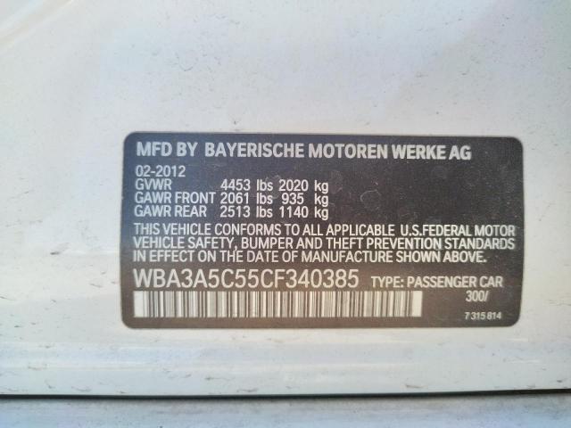 Photo 10 from auction – 2012 BMW 328 I with VIN WBA3A5C55CF340385