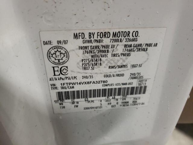 Photo 10 from auction – 2008 FORD F150 SUPER with VIN 1FTPW14VX8FA32780