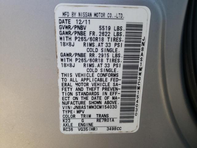 Photo 10 from auction – 2012 INFINITI FX35 with VIN JN8AS1MW3CM154030