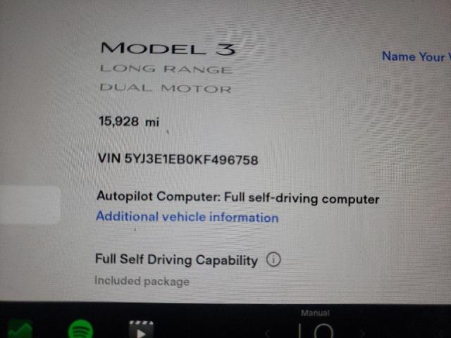 Photo 8 from auction – 2019 TESLA MODEL 3 with VIN 5YJ3E1EB0KF496758