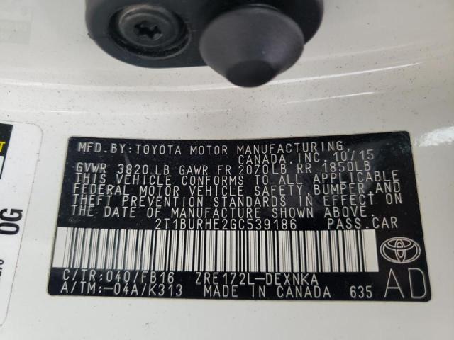 Photo 10 from auction – 2016 TOYOTA COROLLA L with VIN 2T1BURHE2GC539186