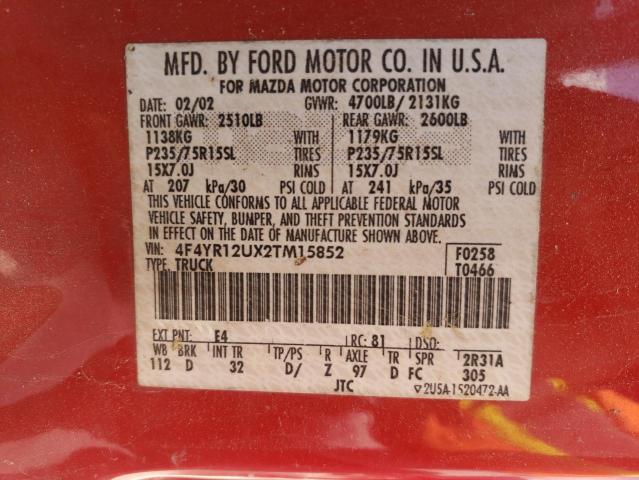 Photo 10 from auction – 2002 MAZDA B3000 with VIN 4F4YR12UX2TM15852