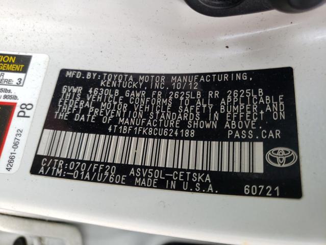 Photo 10 from auction – 2012 TOYOTA CAMRY with VIN 4T1BF1FK8CU624188