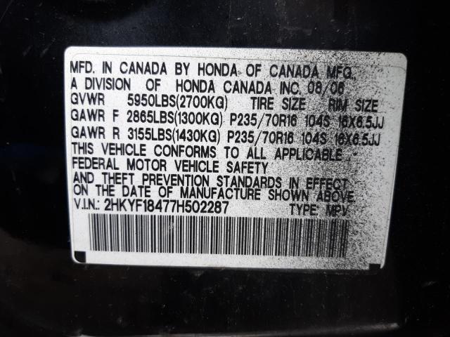 Photo 10 from auction – 2007 HONDA PILOT with VIN 2HKYF18477H502287
