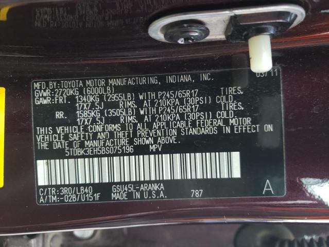 Photo 10 from auction – 2011 TOYOTA HIGHLANDER with VIN 5TDBK3EH5BS075196