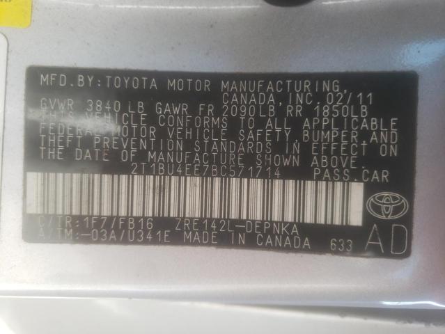 Photo 10 from auction – 2011 TOYOTA COROLLA BA with VIN 2T1BU4EE7BC571714