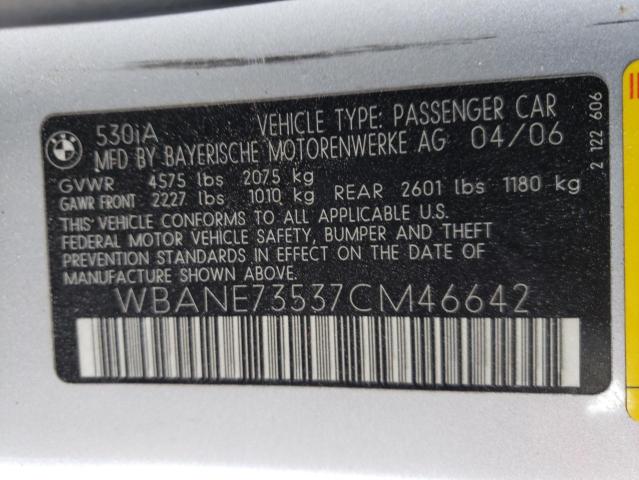 Photo 10 from auction – 2007 BMW 530 I with VIN WBANE73537CM46642